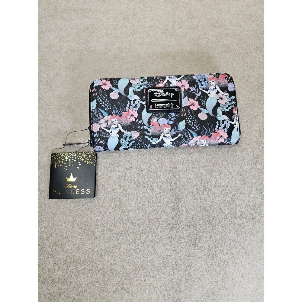 Loungefly x Disney The Little Mermaid Ariel Long Zip Wallet Black - New